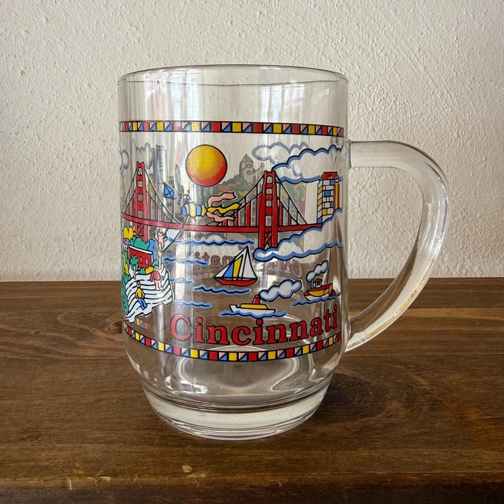 Vintage 1998 Luminarc Cincinnati Skyline Glass Beer Mug Souvenir Ohio